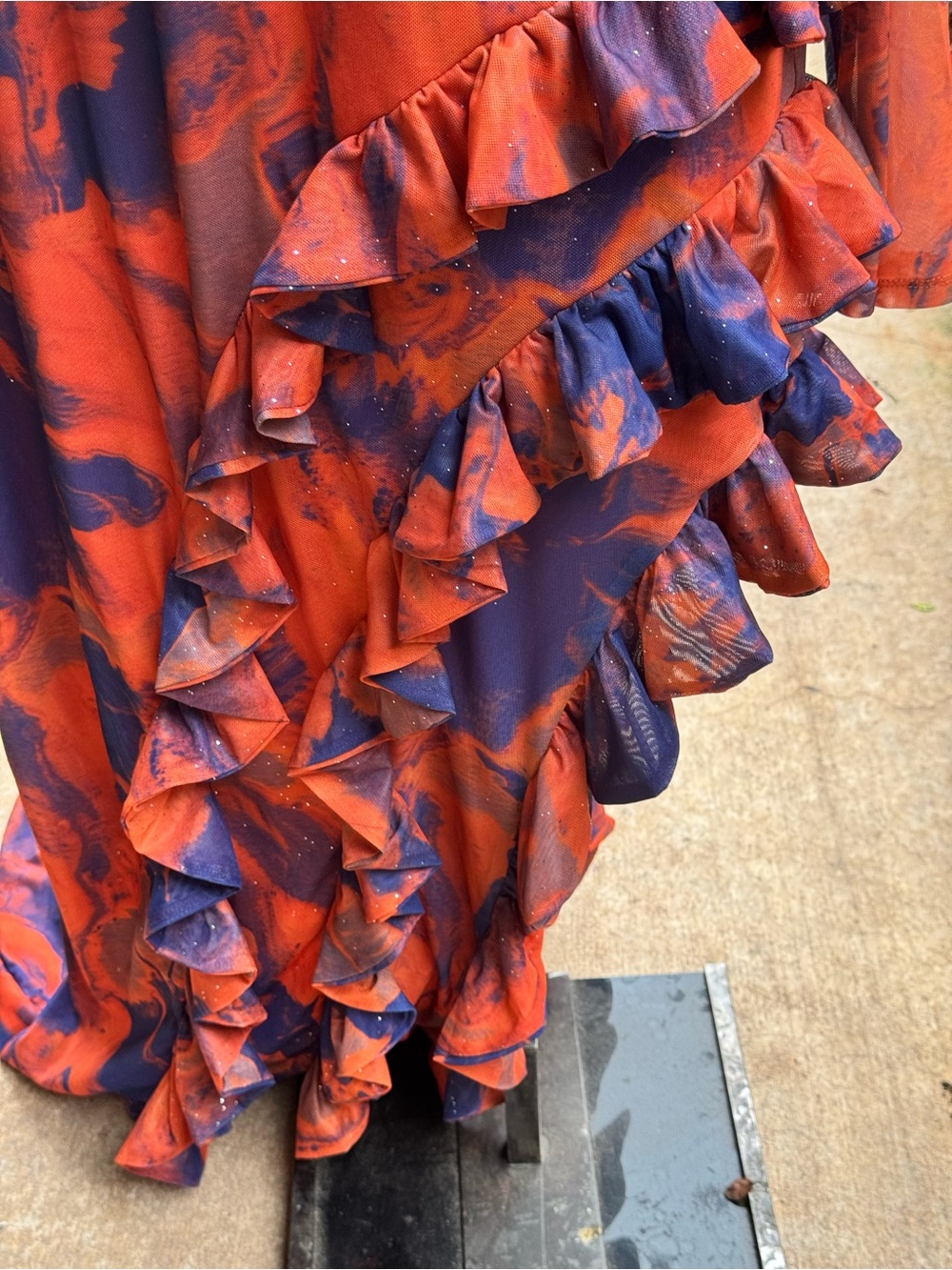 Floral Ruffle Asymmetrical Maxi Dress in Red and Navy - Picture 4 of 6
